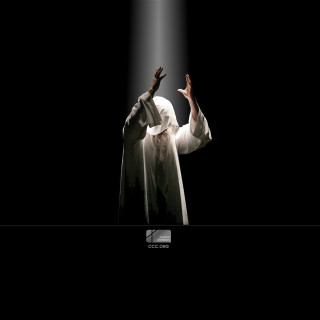 Man white robe spotlight black - free light wallpaper for tablet