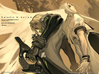 Woman white dress sword man 2 - barron storey free wallpaper