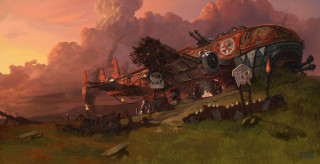 Steampunk train hill sky background - darek zabrocki free wallpaper