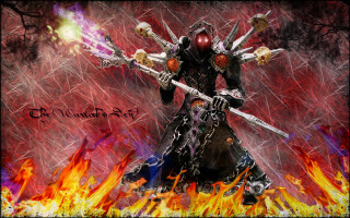 Demonic demon swords fire background 2 - living free wallpaper