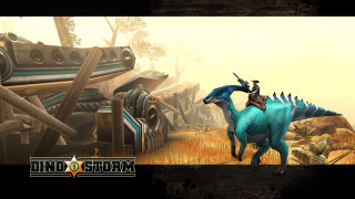 Blue dinosaur riding blue horse - cinematic concept art free wallpaper