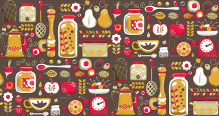 Coffee teapots pattern brown red - surreal design free wallpaper for desktop