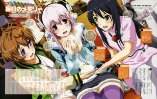 Anime girls bed headphones magazine - a group of anime girls sitting next free wallpaper