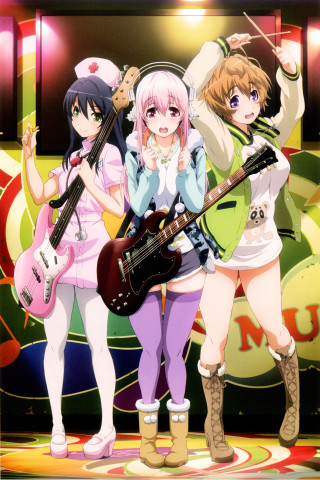 Anime girls guitars colorful background - a colorful background free wallpaper for mobile
