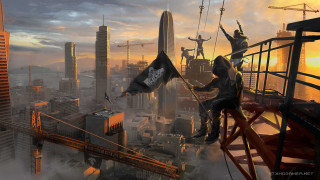 Man flag highrise cityscape skyscrapers - skyscraper free wallpaper for desktop