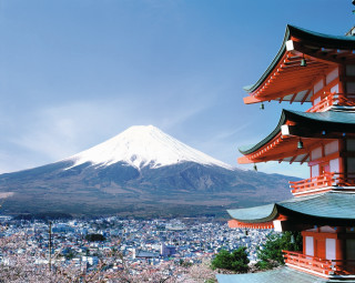 Tall building mountain sky clouds - japan eishōsai chōki free wallpaper