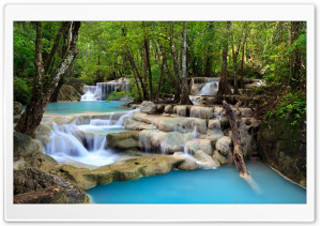 Waterfall forest blue water rocks - blue water free wallpaper