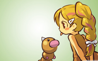 Cartoon girl stuffed animal cat - green background free wallpaper