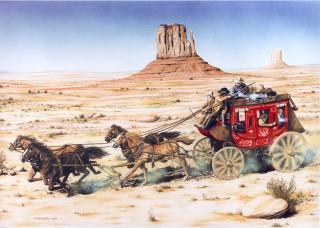 Horse drawn carriage desert man 2 - a painting of a horse free wallpaper