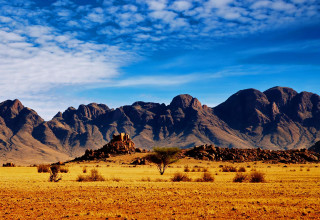 Desert mountains tree blue sky - a few bush free wallpaper