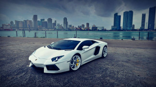 White sports car city skyline 8 - luxury free wallpaper