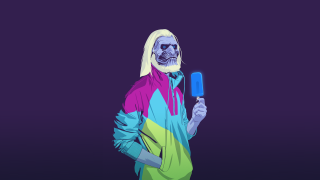 Long white hair beard blue - synthwave free wallpaper for desktop