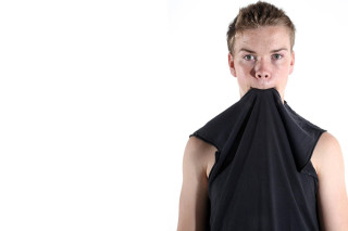 Woman black shirt covering mouth - transgressive art free wallpaper for desktop