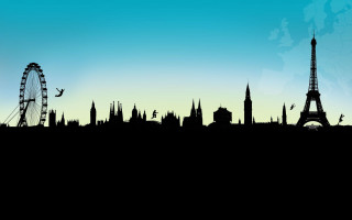 City silhouette ferris wheel blue - a ferris free wallpaper