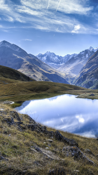 Mountain lake background clouds scenery 3 - free landscape wallpaper for mobile