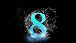 Blue eight splashing water black - 8 k free wallpaper