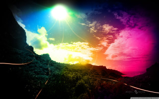 Rainbow colored sky clouds sun 2 - a trail free wallpaper for desktop