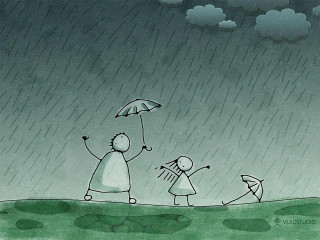 Family walking rain umbrella child - expressive free wallpaper for desktop