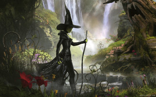 Witch costume staff forest waterfall - drew struzan free wallpaper