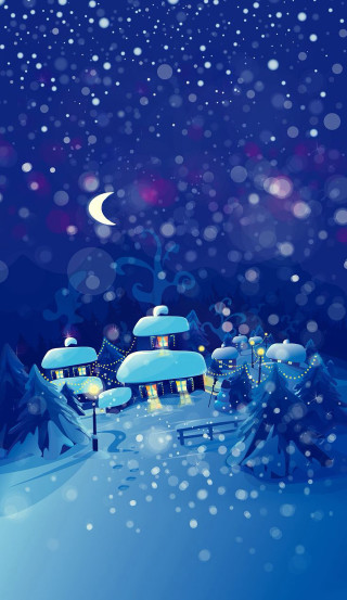 Snowy night house trees crescent - a snowy night free wallpaper
