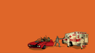 Red car red ambulance man - asaf hanuka free wallpaper