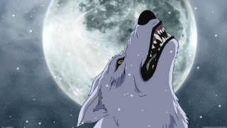Wolf open mouth full moon - star and snow free wallpaper