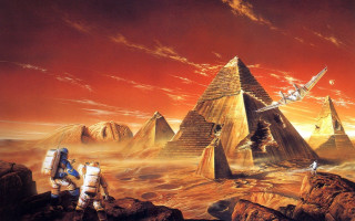 Pyramid man space shuttle rock - a space shuttle in the background free wallpaper