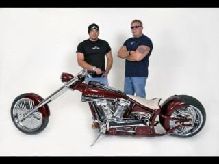 Two men red motorcycle white - airbrush free wallpaper