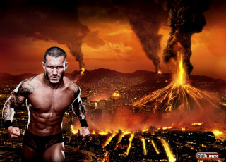 Man wrestling outfit city volcano - apocalyptic free wallpaper