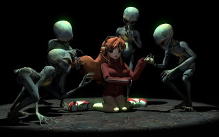 Alien women circle humanoids sitting - a floor next free wallpaper