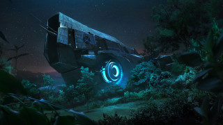 Futuristic vehicle glowing circle forest - a futuristic vehicle free wallpaper