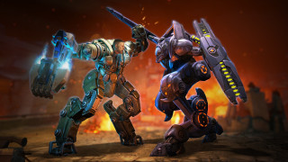 Robots fighting game flames city - epsylon point free wallpaper