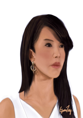 Gunay woman blackhair white top - a digital painting free wallpaper for mobile