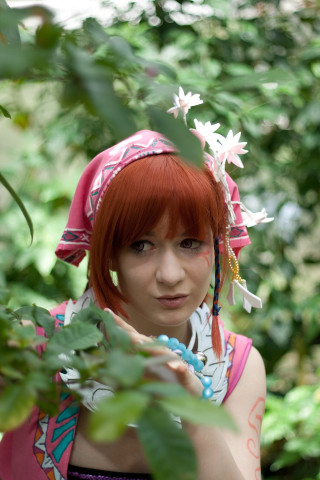 Woman red hair pink dress - free spring wallpaper