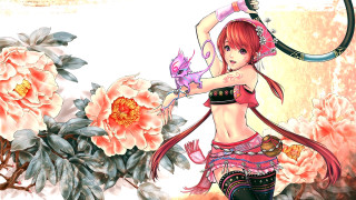 Woman sword flower cat hand - a sword and a flower free wallpaper