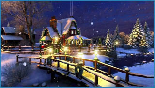 Christmas scene bridge house snow - a christmas scene free wallpaper