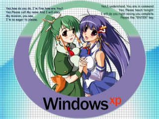 Anime girls windows xp logo - professional digital art free wallpaper