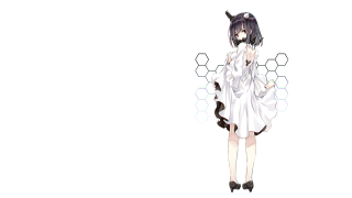 Woman white dress black hair 3 - her head and a cat tail free wallpaper