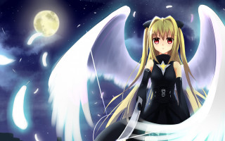 Anime girl blonde wings sword - long blonde hair free wallpaper