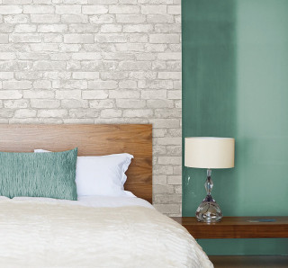 Bed white blanket green wall - dull free wallpaper