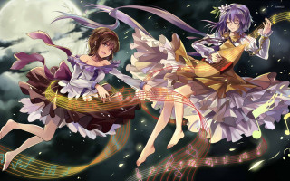 Anime girls flying music notes - music free wallpaper