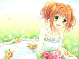 Girl dress bed flowers eyes - a bun free wallpaper