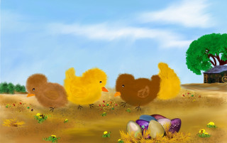 Chicks field egg tree painting - a painting free wallpaper