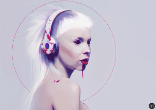 White haired woman headphones gothic - headband free wallpaper
