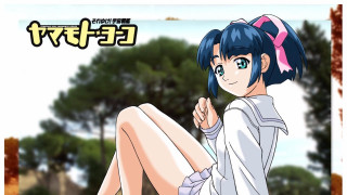 Blue hair girl sitting school - her leg free wallpaper