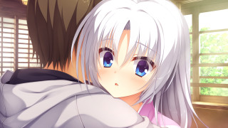 Girl hugging guy white hair - a guy free wallpaper