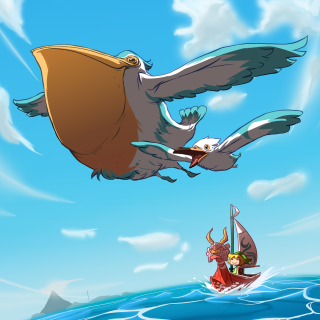 Bird flying boat ocean man - a boat free wallpaper for tablet