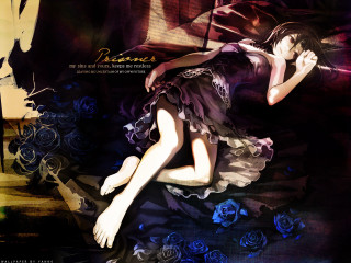 Woman dress bed roses purple - poster art free wallpaper for desktop