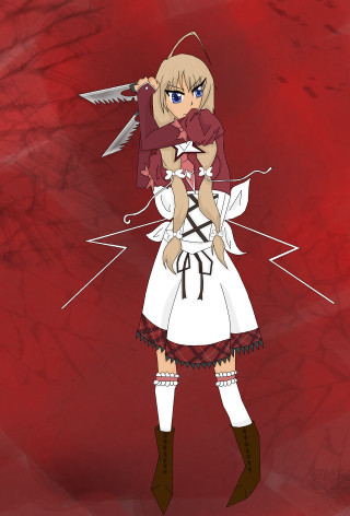 Girl knife dress red background - free 3d render wallpaper