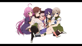 Anime girls sitting white background 2 - a group of anime girls sitting next free wallpaper